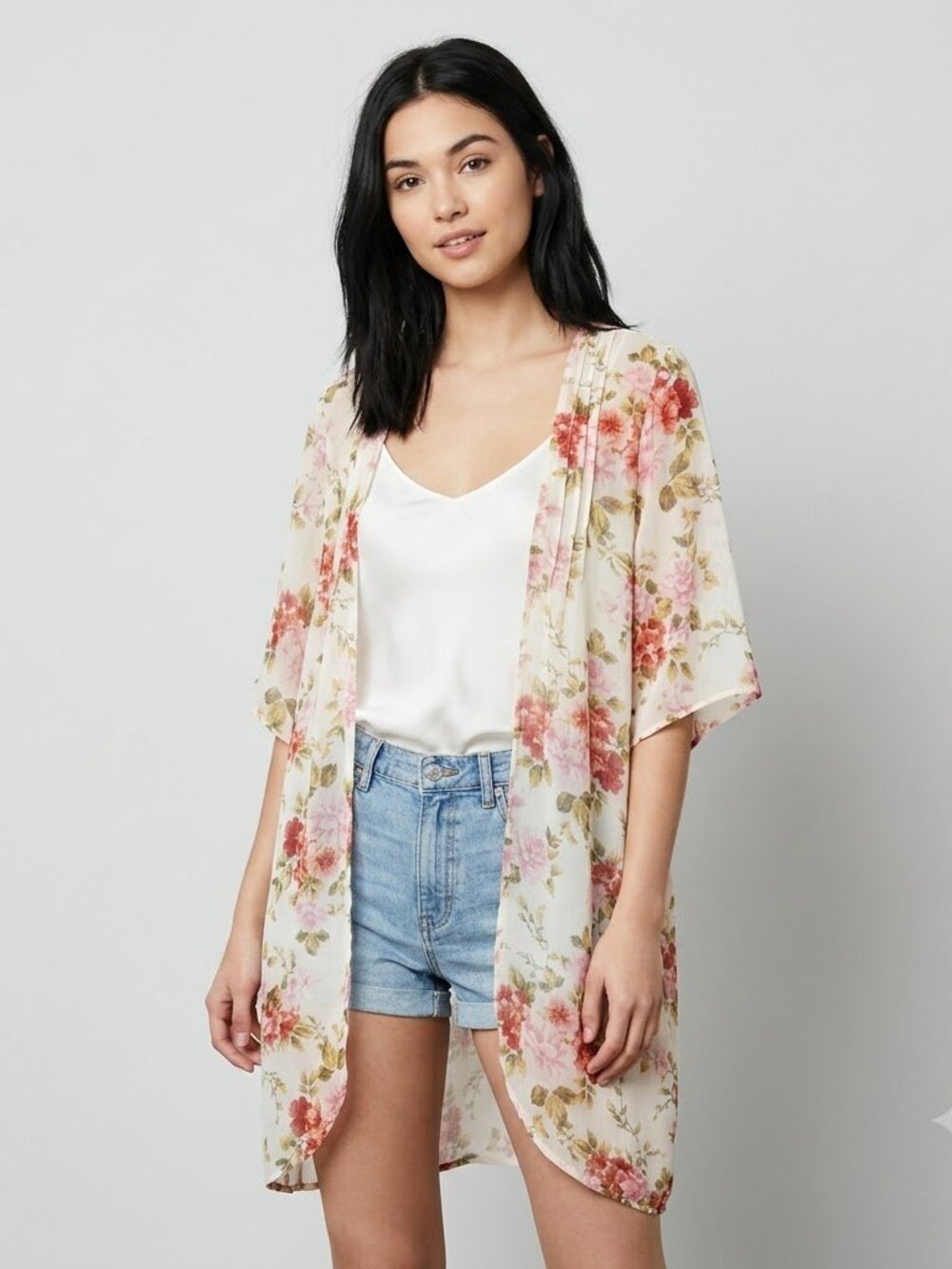 American Eagle Floral Sheer Chiffon Open Front Kimono Size M